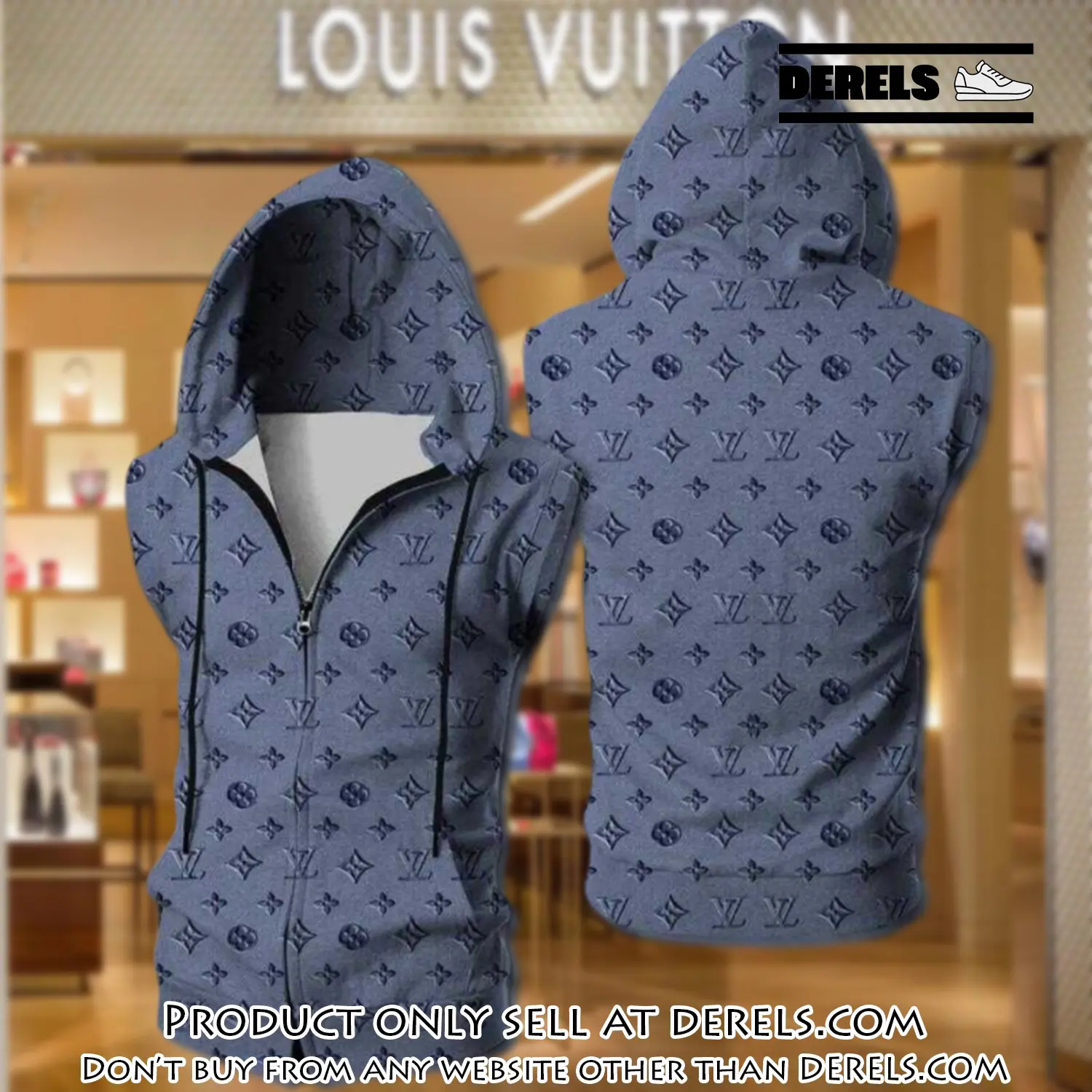 Louis vuitton blue unisex sleeveless zip up hoodie luxury for men women szh011 dr2546691